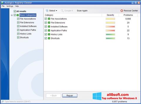 स्क्रीनशॉट Auslogics Registry Cleaner Windows 8